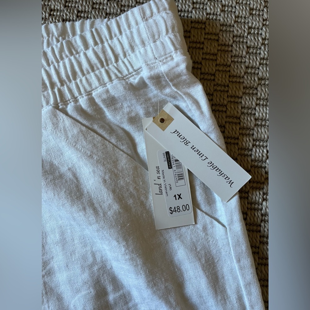 NWT -Land n Sea Linen Blend Wide Crop Pants with Elasticated Waist- White- Sz 1X - Picture 5 of 10